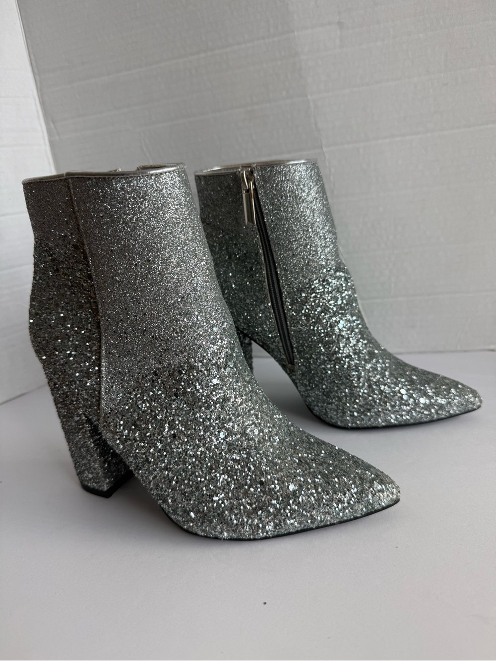 Women's Sequin Glitter Ankle Boots Chunky Heels Sparkly Booties Size 6.5
